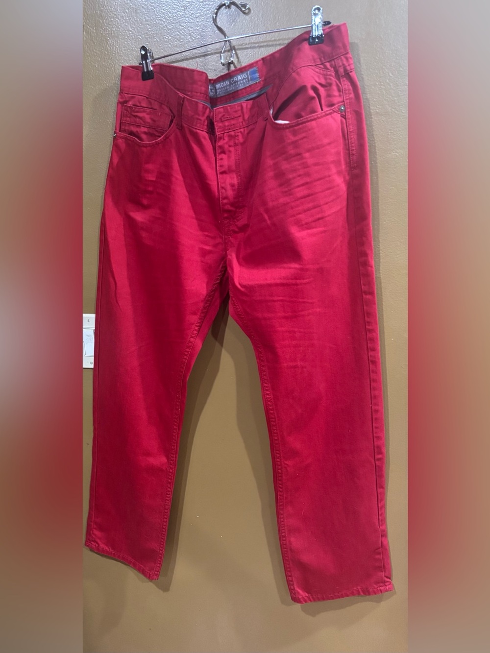 JORDAN CRAIG RELAXED FIT 5-POCKET ZIPPER FLY JEANS  (RED) 38x32